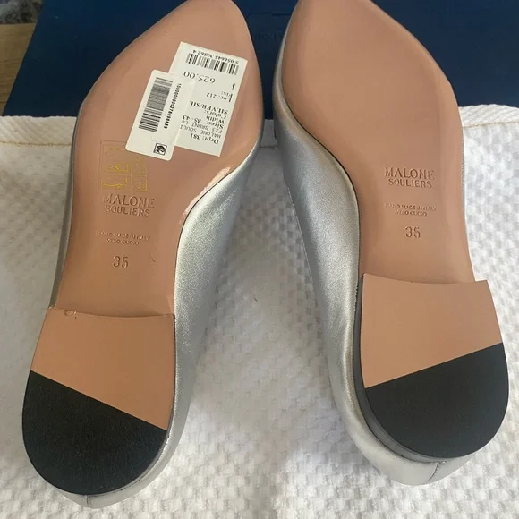 Malone Souliers Bruni Flats Color Silver Size 35- 4.5Hand Made In Italy